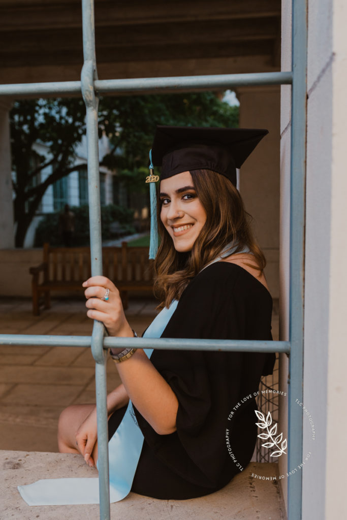 Senior photos at the UT Austin Architecture Gates