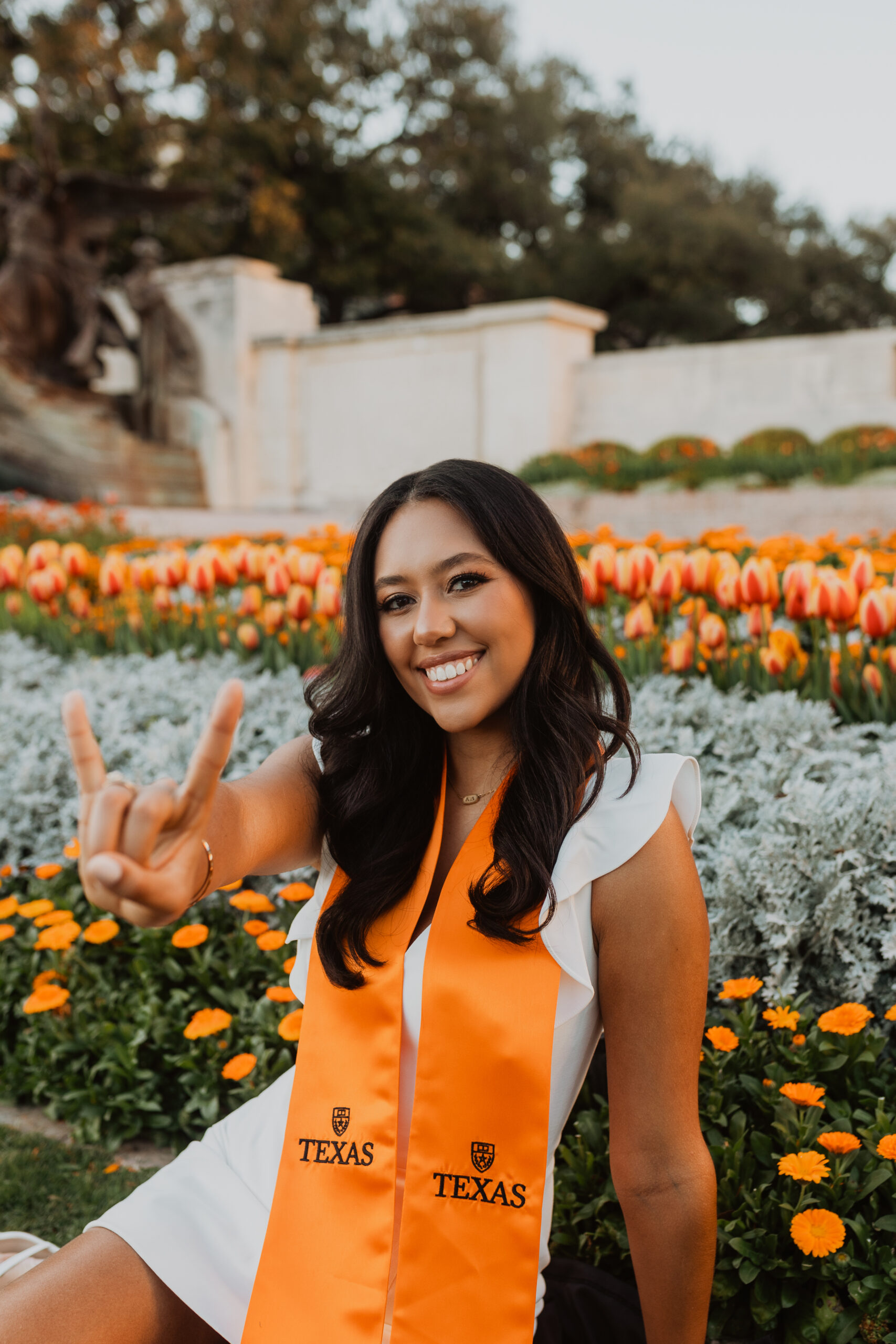 UT Austin student posing for senior photos